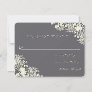Vintage Blume Charcoal Gray Wedding RSVP