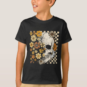 Vintage Blume des Schädels Halloween Erntedankfest T-Shirt