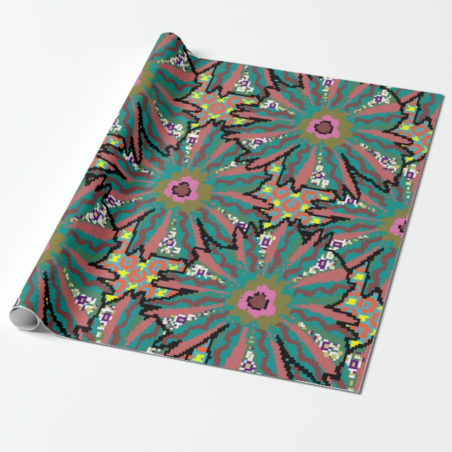 Vintage Blume Doodle-Stil, Federboden Geschenkpapier (Ungerollt)