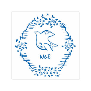 Vintage Blume Dove Wedding Monogramm Permastempel