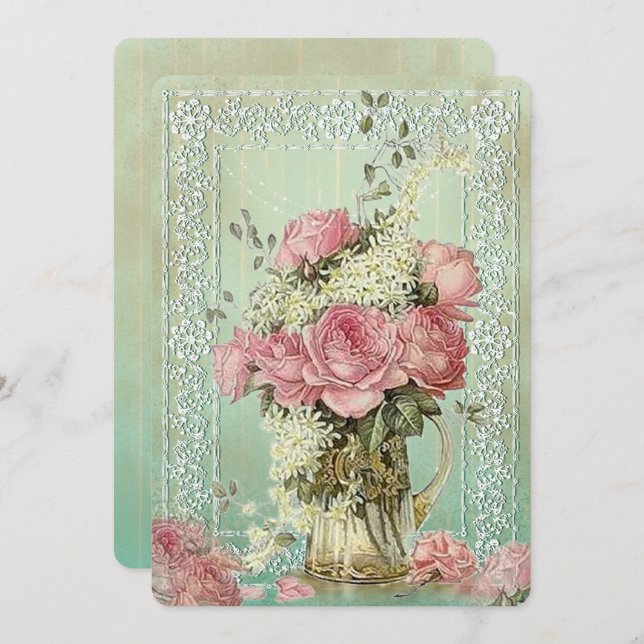 Vintage Blume - Einladungskarte Einladung (Vorne/Hinten)