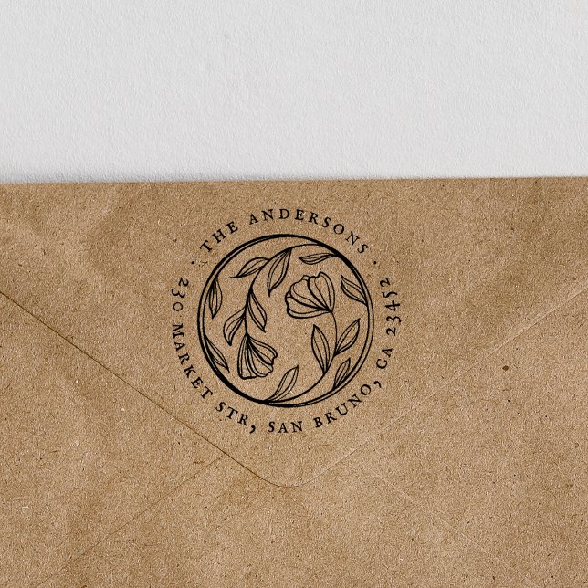 Vintage Blume Elegante Round Name Rücksendeadresse Permastempel (Stamp Mock-up)