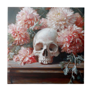 Vintage Blume für den Schädel und das leichte Rosa Fliese
