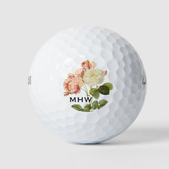 Vintage Blume für kundenspezifische Monogramm-Golf Golfball (Vorderseite)