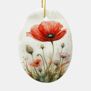 Vintage Blume für  Wasserfarbenrotes Mohn Keramik Ornament