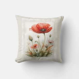 Vintage Blume für  Wasserfarbenrotes Mohn Kissen