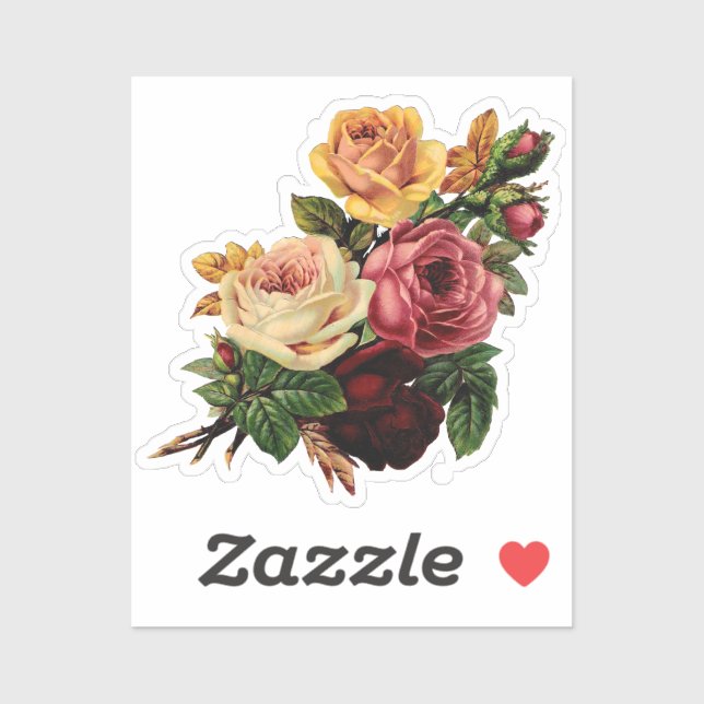 Vintage Blume Gelb und Rosen Bouquet Aufkleber (Blatt)