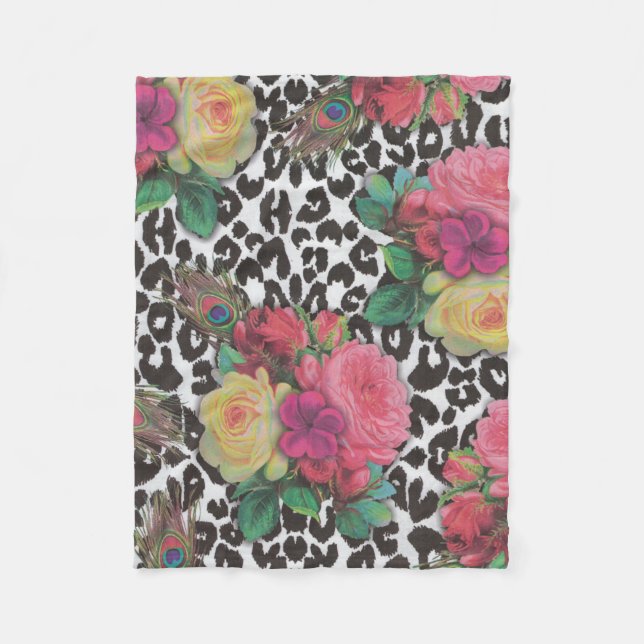 Vintage Blume Geparkeis   Fleecedecke (Vorderseite)
