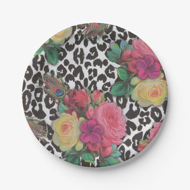 Vintage Blume Geparkeis   Pappteller (Vorderseite)