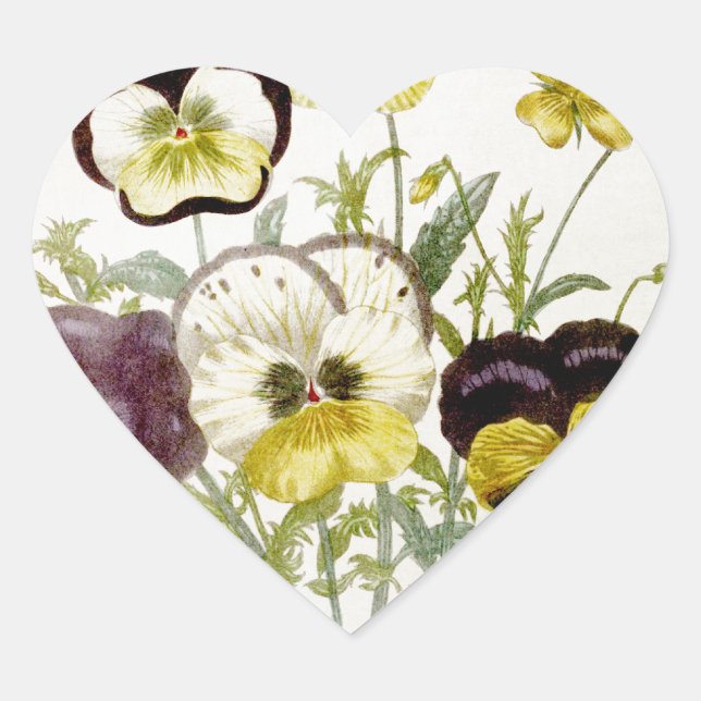 Vintage Blume gestrichen Bouquet Script 4 Herz-Aufkleber (Vorderseite)