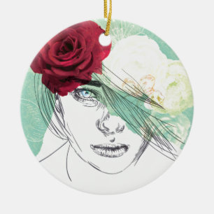 Vintage Blume Girl Illustration Keramik Ornament