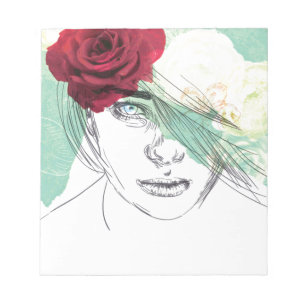 Vintage Blume Girl Illustration Notizblock