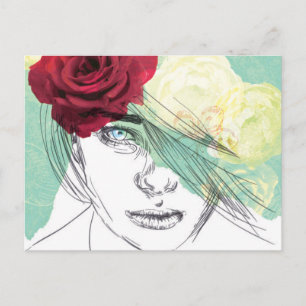 Vintage Blume Girl Illustration Postkarte