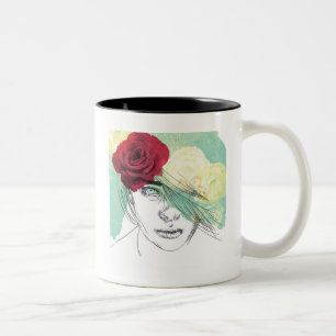 Vintage Blume Girl Illustration Zweifarbige Tasse
