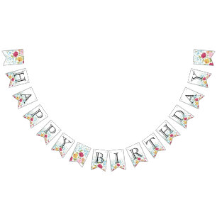 Vintage Blume glücklich Geburtstagsbanner Wimpelkette