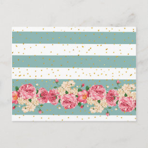 Vintage Blume Gold Imitate Glitzer dots Streifen Postkarte