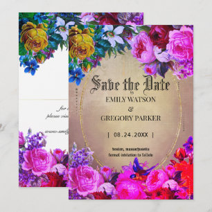 Vintage Blume, Goldrahmen Save the Date