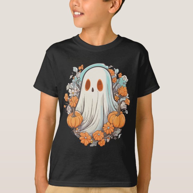 Vintage Blume Halloween Ghost T-Shirt (Vorderseite)