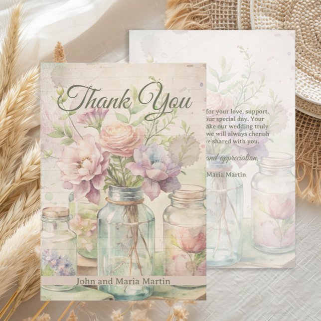 Vintage Blume Hochzeit Brautparty Vielen Dank Dankeskarte (Vintage garden flowers wedding or bridal shower thank you card)