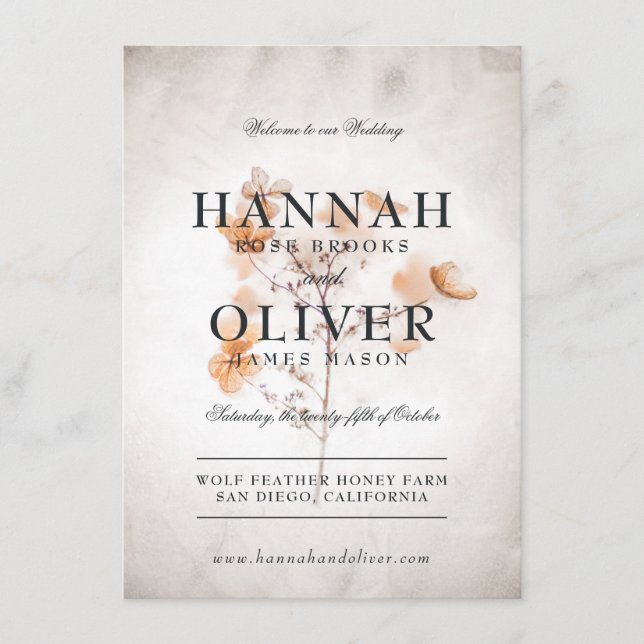 Vintage Blume | Hochzeitsmenü Menükarte (Vorderseite)