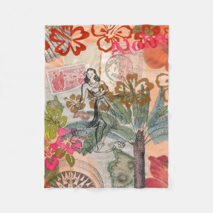 Vintage Blume Hula farbenfrohe hawaiianische tropi Fleecedecke