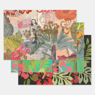 Vintage Blume Hula farbenfrohe hawaiianische tropi Geschenkpapier Set