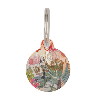 Vintage Blume Hula farbenfrohe hawaiianische tropi Haustiermarke