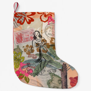 Vintage Blume Hula farbenfrohe hawaiianische tropi Kleiner Weihnachtsstrumpf