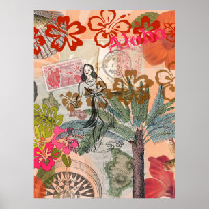 Vintage Blume Hula farbenfrohe hawaiianische tropi Poster