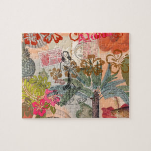 Vintage Blume Hula farbenfrohe hawaiianische tropi Puzzle