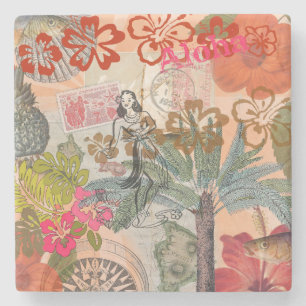Vintage Blume Hula farbenfrohe hawaiianische tropi Steinuntersetzer