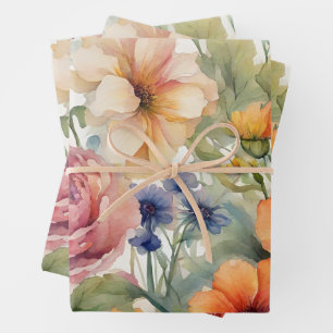 Vintage Blume im Wasserfarben Geschenkpapier Set