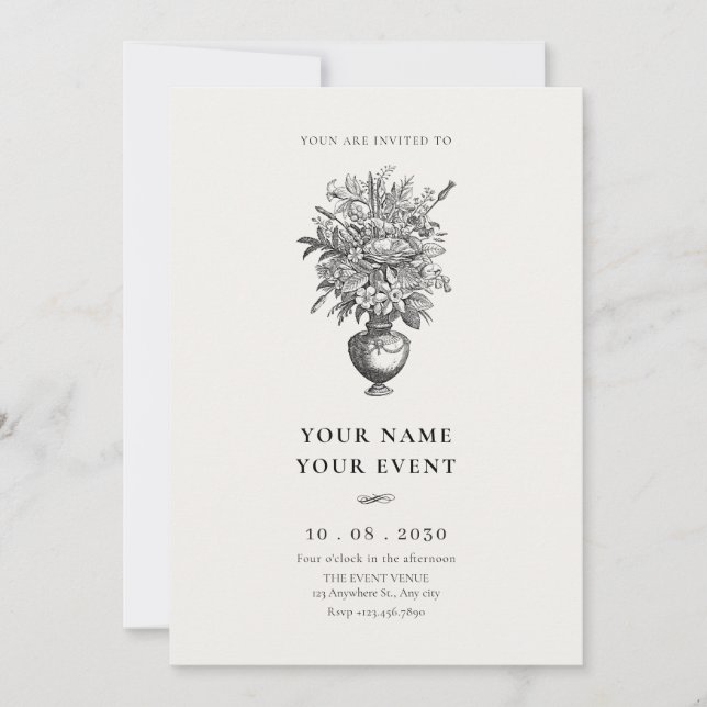 Vintage Blume in antiker Vase Einladung (Vorderseite)