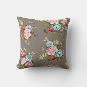 Vintage Blume in Rosa und Blau, grün und cremefarb Kissen
