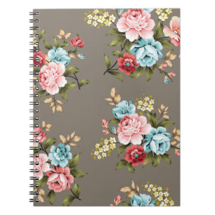 Vintage Blume in Rosa und Blau, grün und cremefarb Notizblock