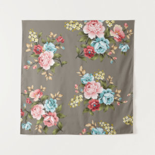 Vintage Blume in Rosa und Blau, grün und cremefarb Wandteppich