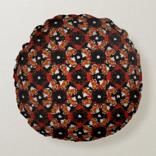 Vintage Blume in Rot, Braun und Rot Rundes Kissen
