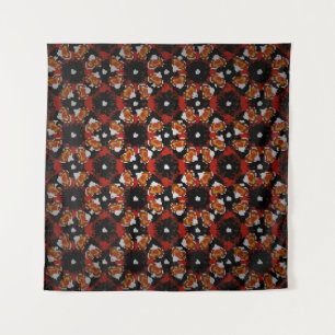 Vintage Blume in Rot, Braun und Rot Wandteppich