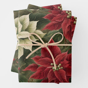 Vintage Blume in Rot und Weiß Geschenkpapier Set