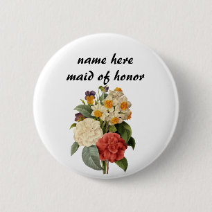 Vintage Blume, Kamelien und Narzissen, Redoute Button