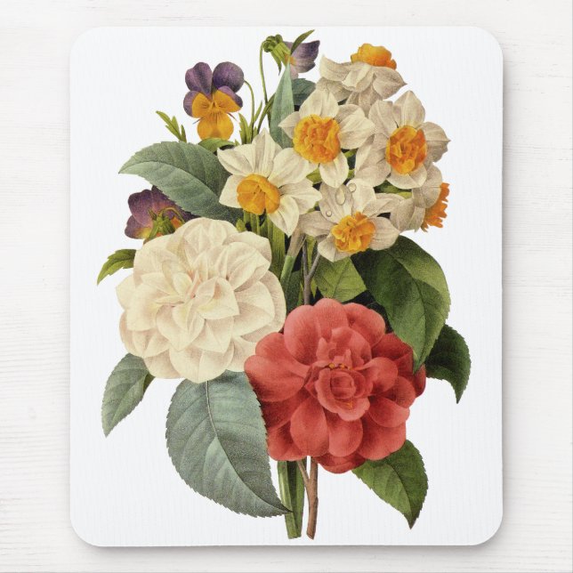 Vintage Blume, Kamelien und Narzissen, Redoute Mousepad (Vorne)