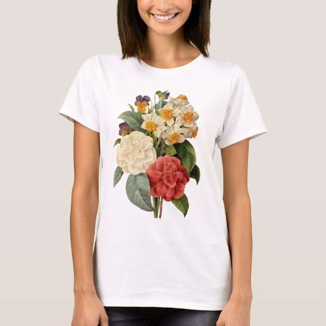 Vintage Blume, Kamelien und Narzissen, Redoute T-Shirt (Vorderseite)