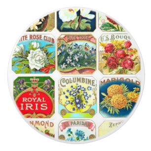 Vintage Blume Labels Keramik Knoblauch Keramikknauf