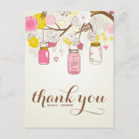 Vintage Blume & Mason Jars Danke, Postard