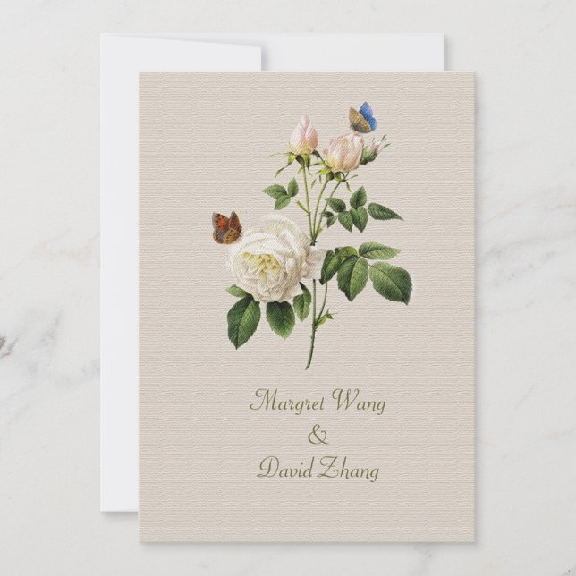 Vintage Blume mit Rosa Rose Save the Date (Vorderseite)