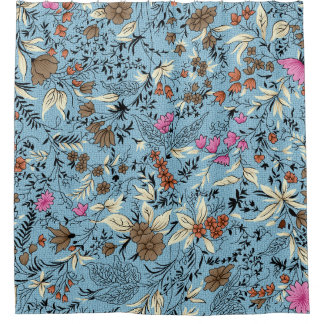 Vintage Blume Muster, blauer Hintergrund. Duschvorhang