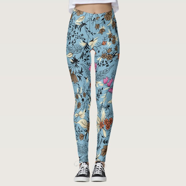Vintage Blume Muster, blauer Hintergrund. Leggings (Vorderseite)
