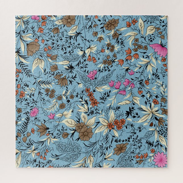 Vintage Blume Muster, blauer Hintergrund. Puzzle (Vertikal)