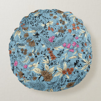Vintage Blume Muster, blauer Hintergrund. Rundes Kissen