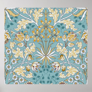 Vintage Blume, nahtlos blaue Blattspalte Poster